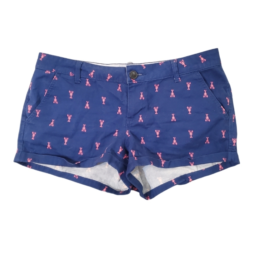 SO Women's Blue Pink Lobster Print‎ Low Rise Chino Shorts Size 11